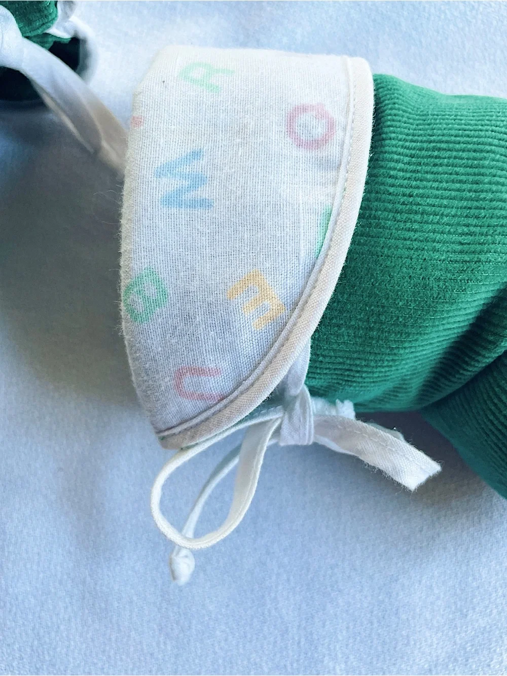 VINTAGE HANDMADE 50s 60s 70s Booties Green Corduroy Alphabet Baby Slippers